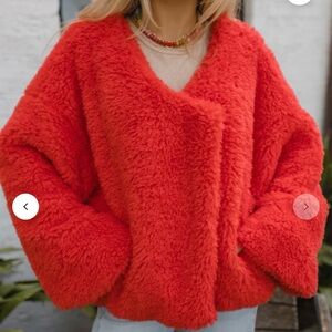 Red Teddy Bear Coat - M